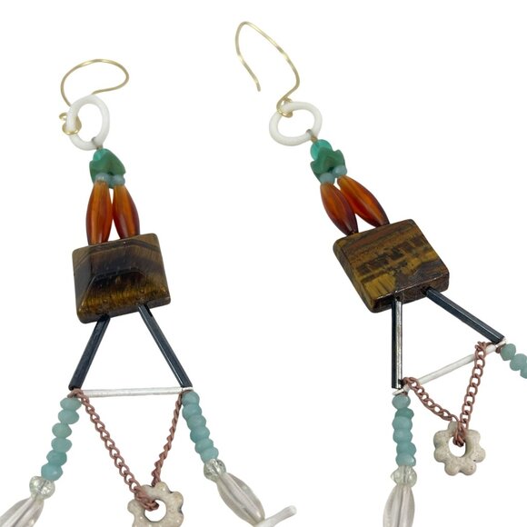 Bohemian Style Handmade Dangle Tiger Eye Earrings With Beads and Charms - Picture 4 of 9